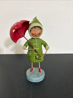 Lori Mitchell April Showers Girl Figurine Raincoat Umbrella Frog 7.5”